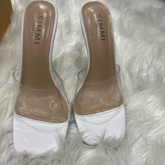 ALLIE White PATENT CLEAR SQUARE TOE STILETTO MULES - Picture 6 of 11